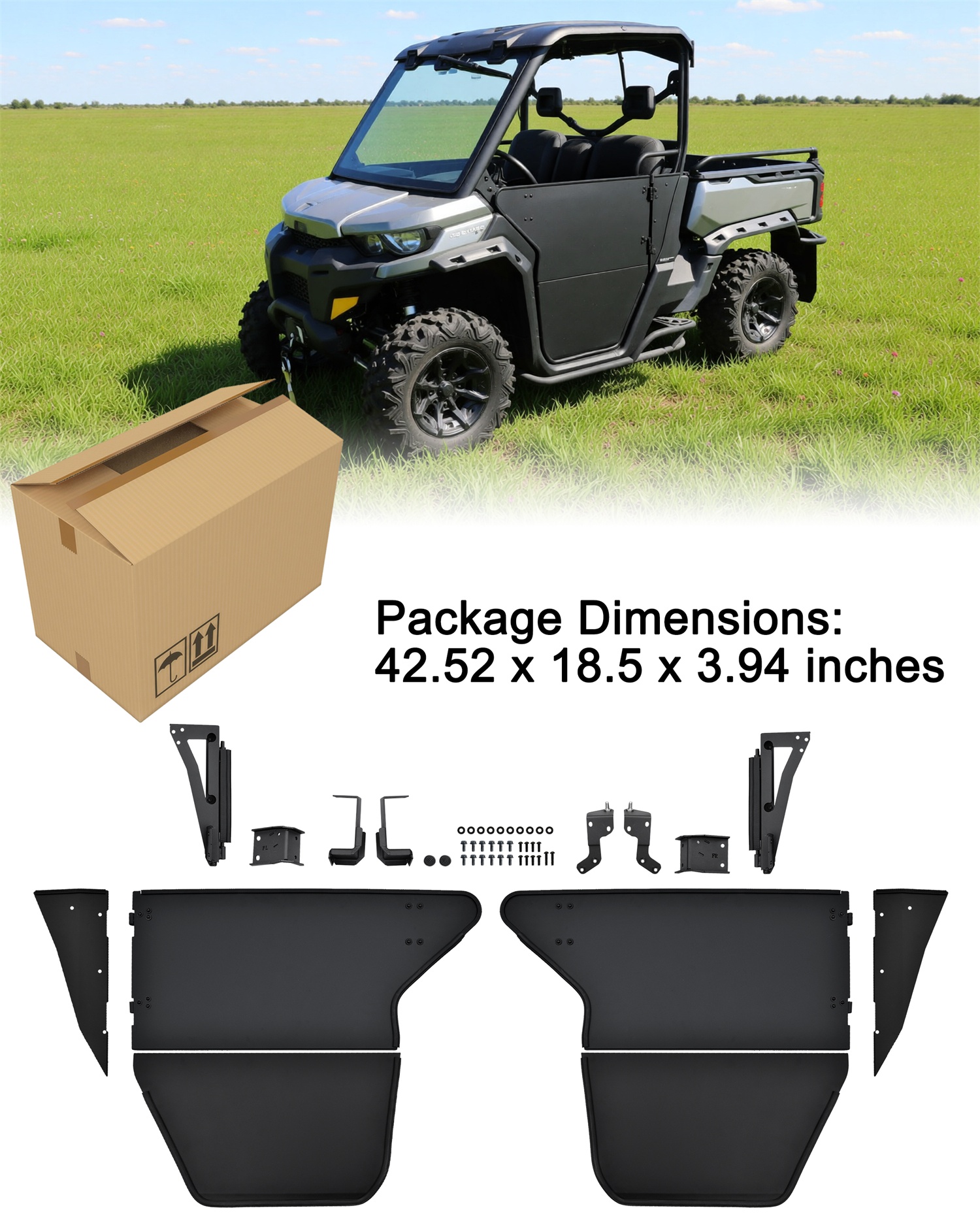 Aluminum Front Half Door Inserts Panels Kit for Can-Am Defender