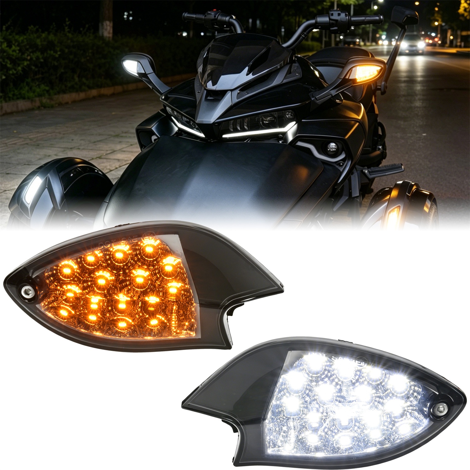 LED Side Mirror Lights with Yellow Turn Signals for Can-Am Spyder F3 F3-S 2013-2026