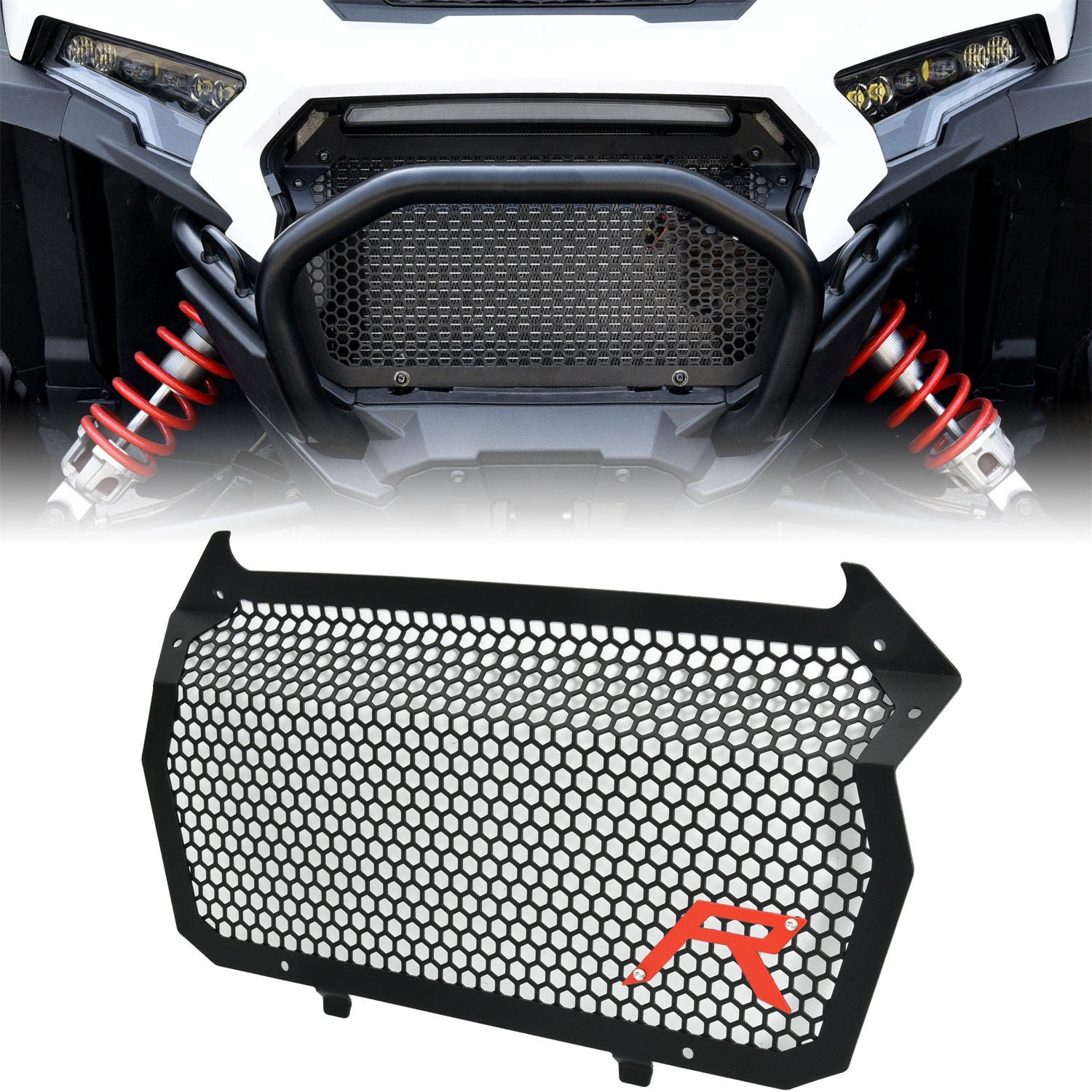Black Iron Front Grill Mesh Grille for Polaris RZR XP 1000/XP 4 1000 2024 2025