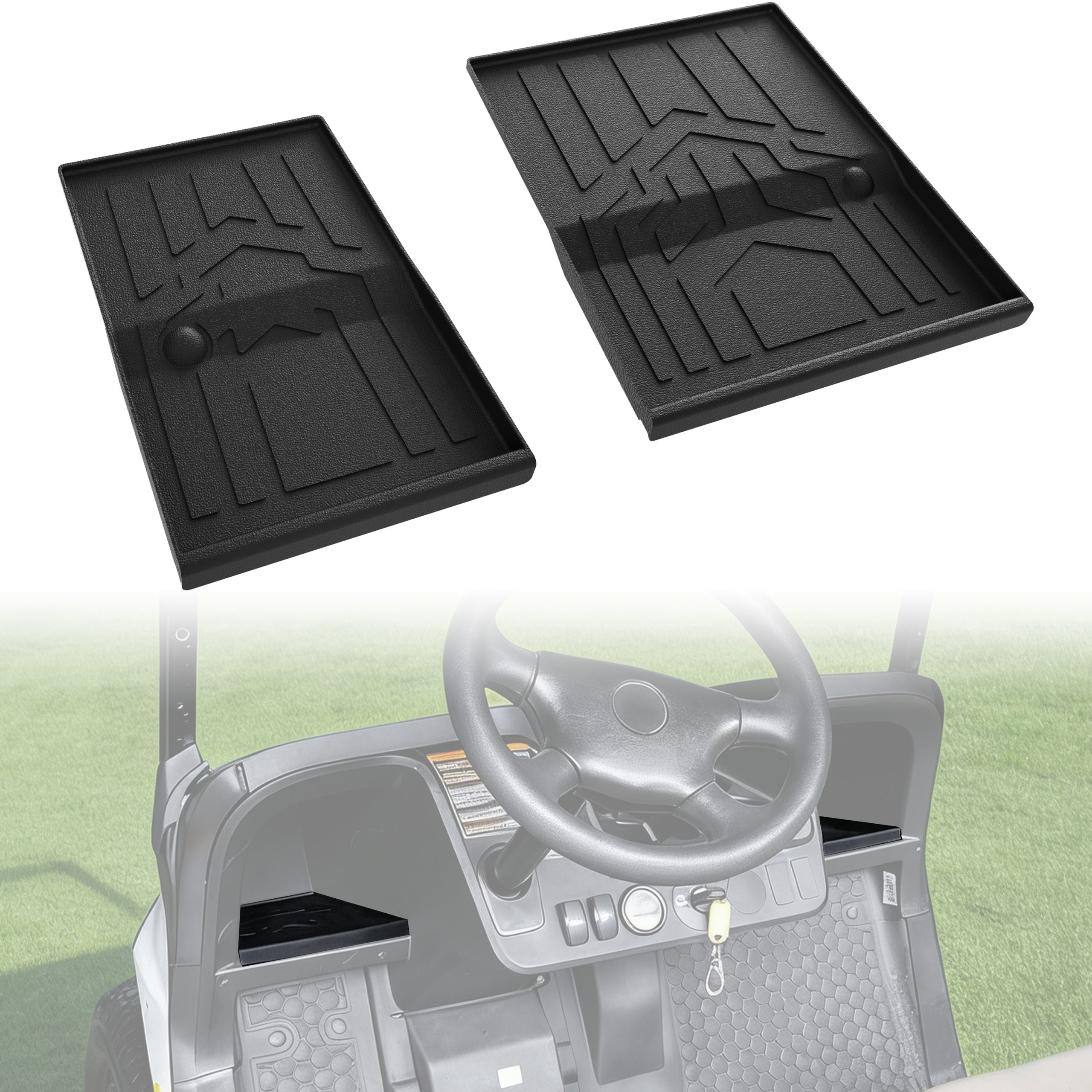 TPE Dash Mats Black Waterproof Textured Cubby Inserts Liner for EZGO Valor 2023+ & RXV 2024+ Golf Cart, 2PCS
