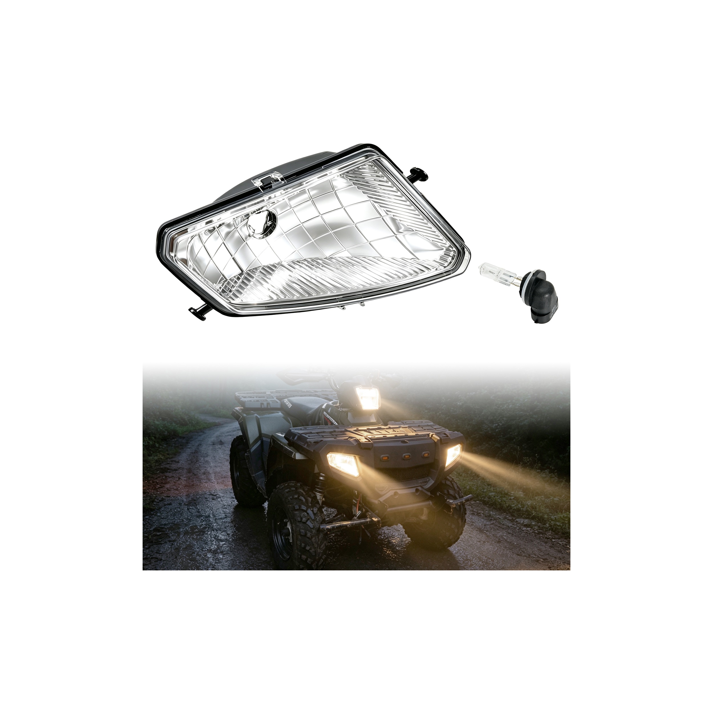 SAUTVS OEM Style Right Halogen Headlight w/ Bulb for Polaris Sportsman 500 700 800 2005-2010, #2410736, 1PC