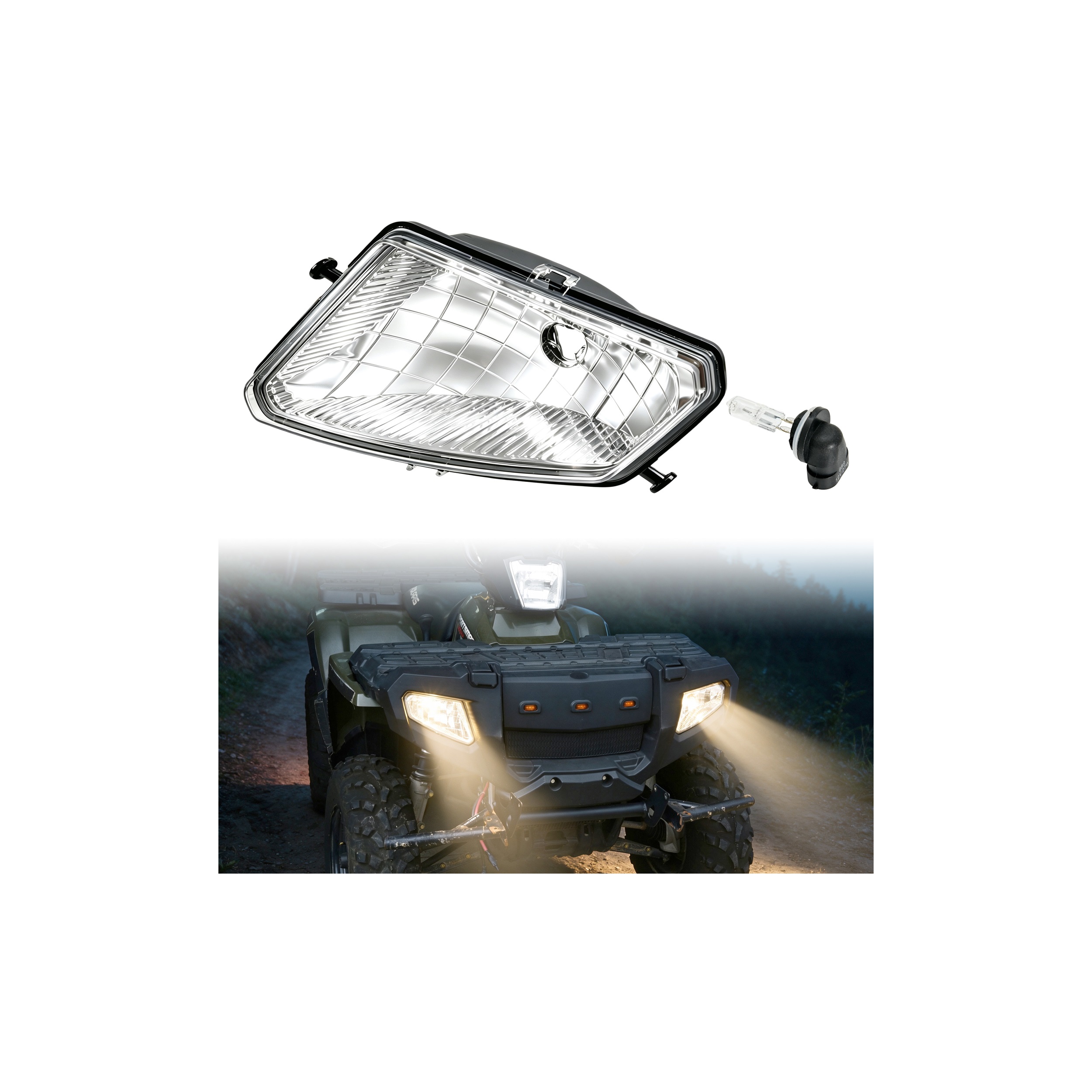 SAUTVS OEM Style Left Halogen Headlight with Bulb for Polaris Sportsman 500 700 800 X2 2005-2010, #2410735, 1PC